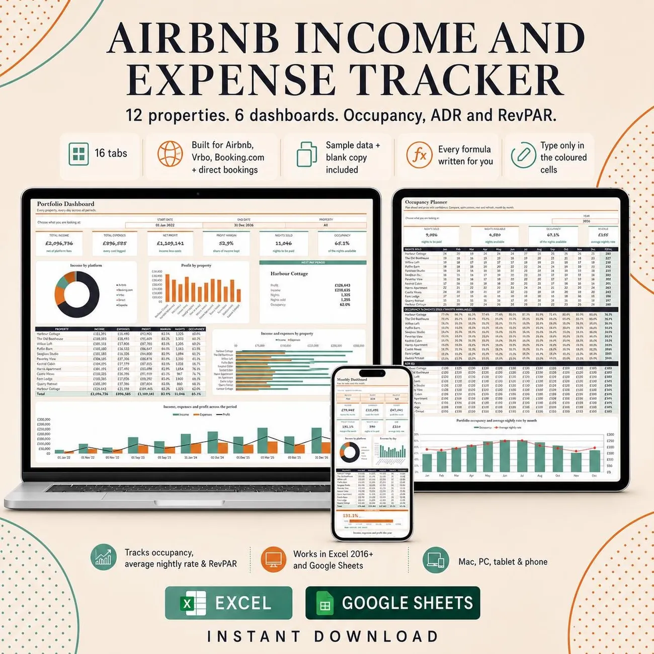 Airbnb Income & Expense Tracker - Know whether your short let is full enough, and priced right.
