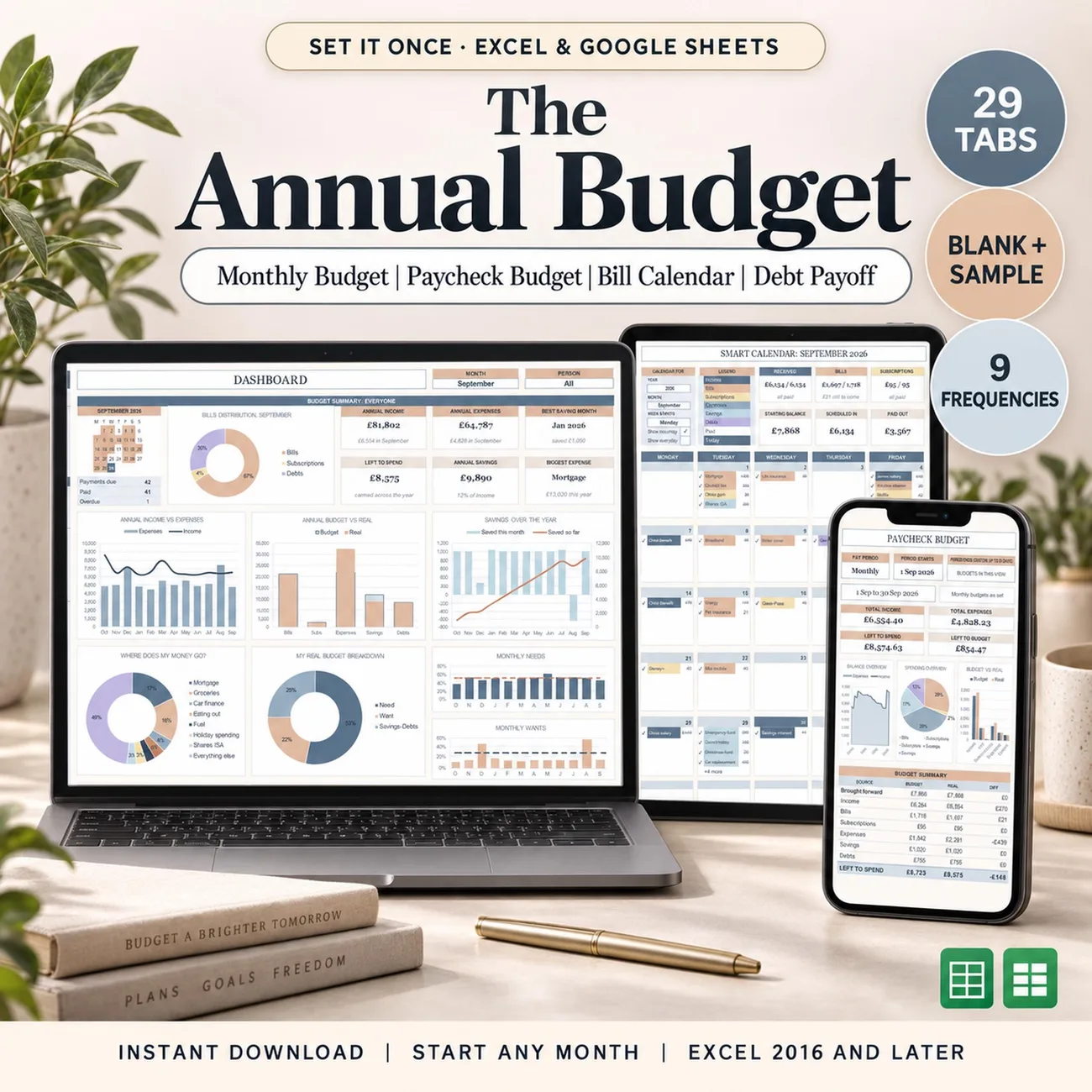 Annual Budget, Dusk Blue - The same year-long budget engine, in a calm dusk blue.
