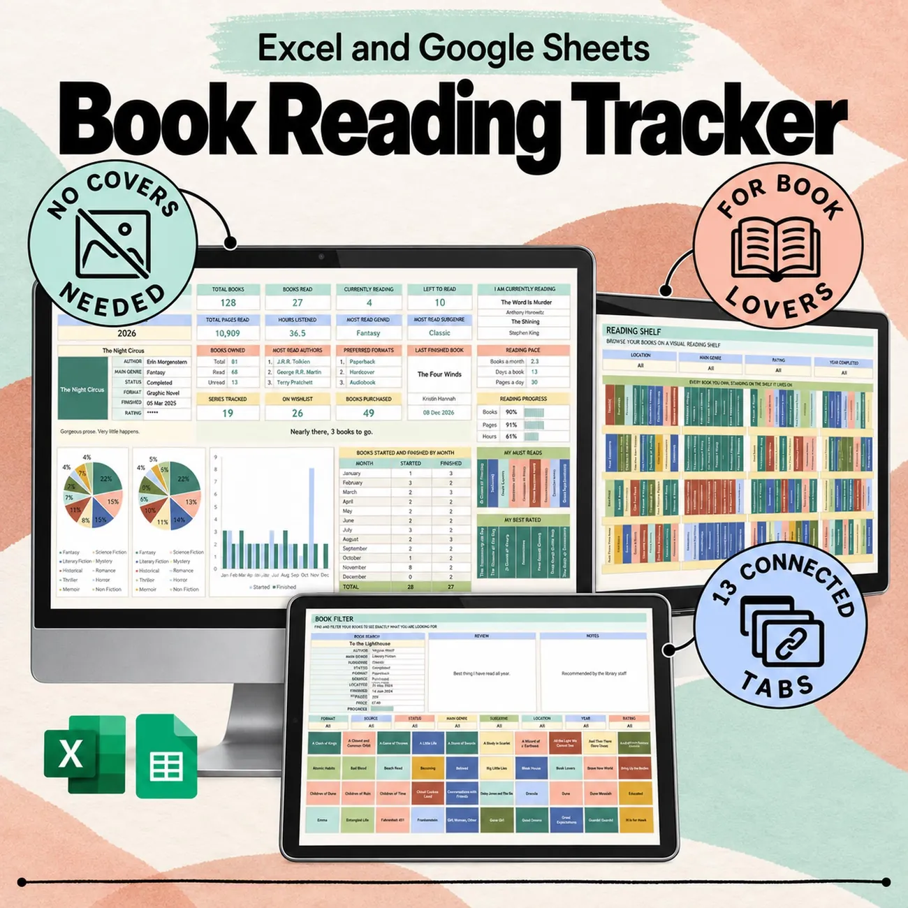Book Reading Tracker - Log a book once and watch the whole workbook fill itself in.