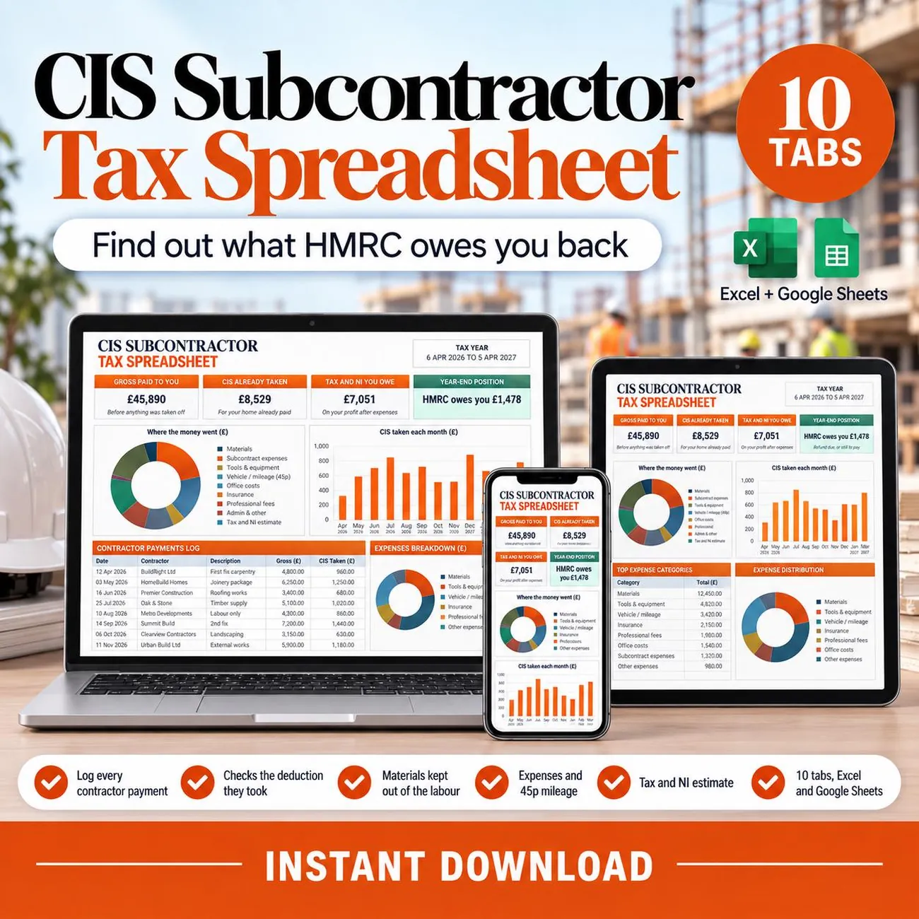 CIS Subcontractor Tax Tracker - Your contractor takes tax off before you see the money. This works out how much you should get back.