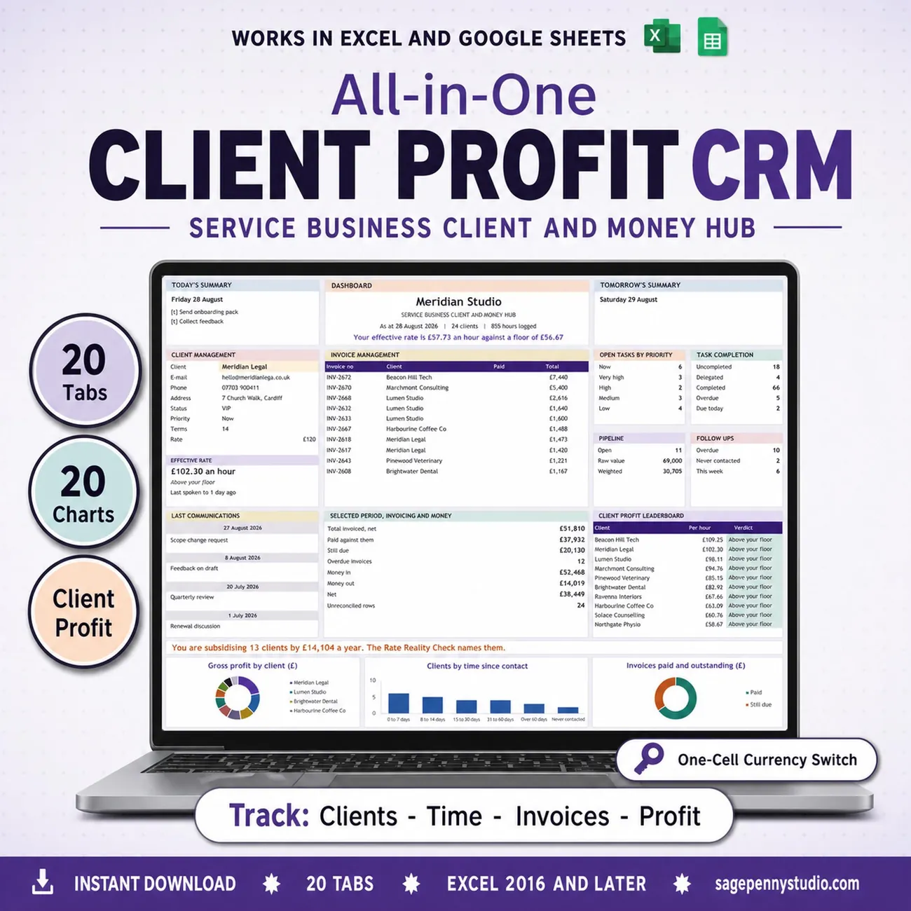 Client Profit CRM - See what each client actually pays you per hour of your life.