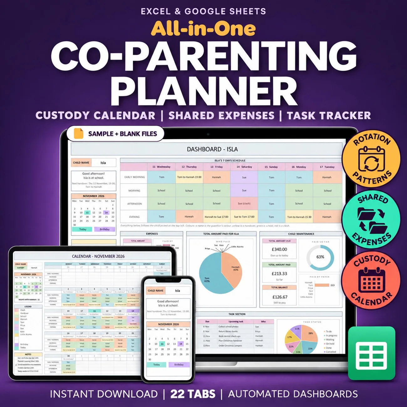 Co-Parenting Planner - Pick a rotation once and the whole year of custody fills itself in.