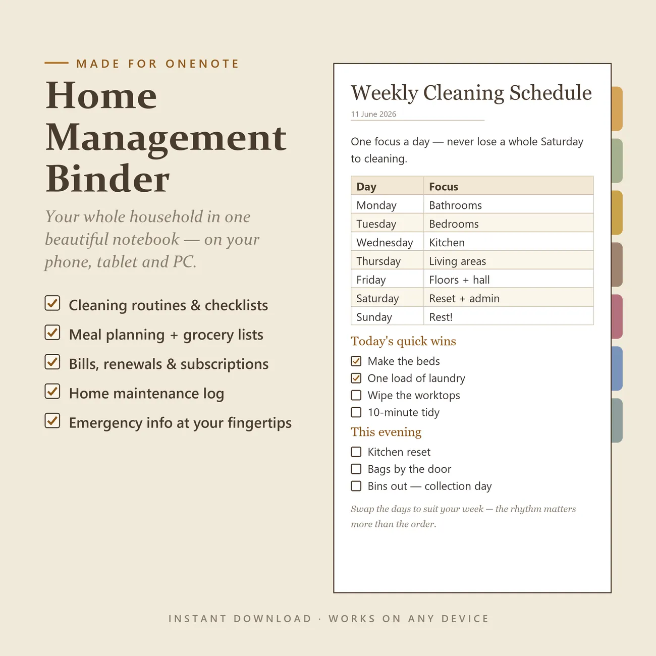 Home Management Binder — OneNote notebook in walnut and ochre