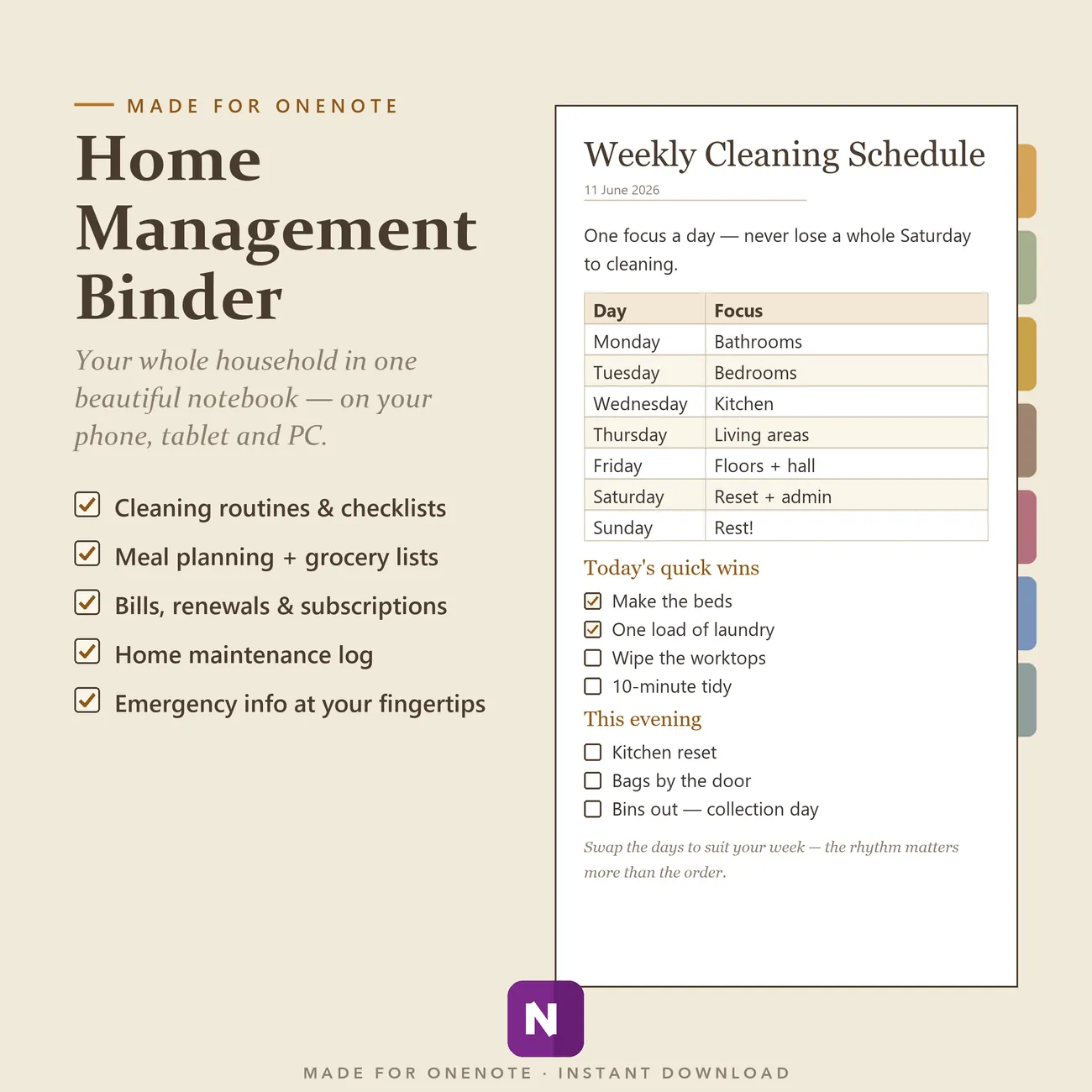 Home Management Binder - OneNote notebook in walnut and ochre
