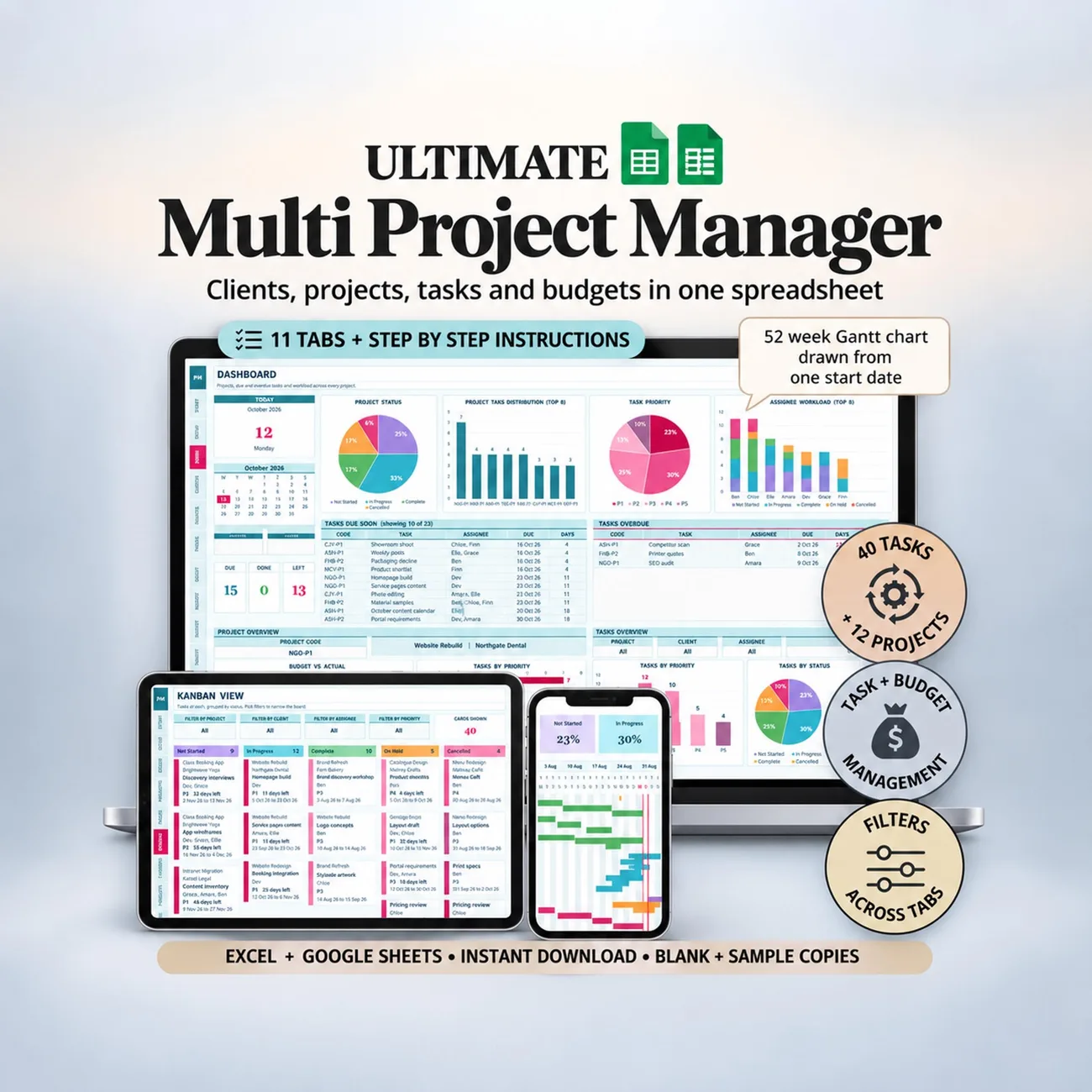Multi Project Manager - Run every client, project and task from one spreadsheet.