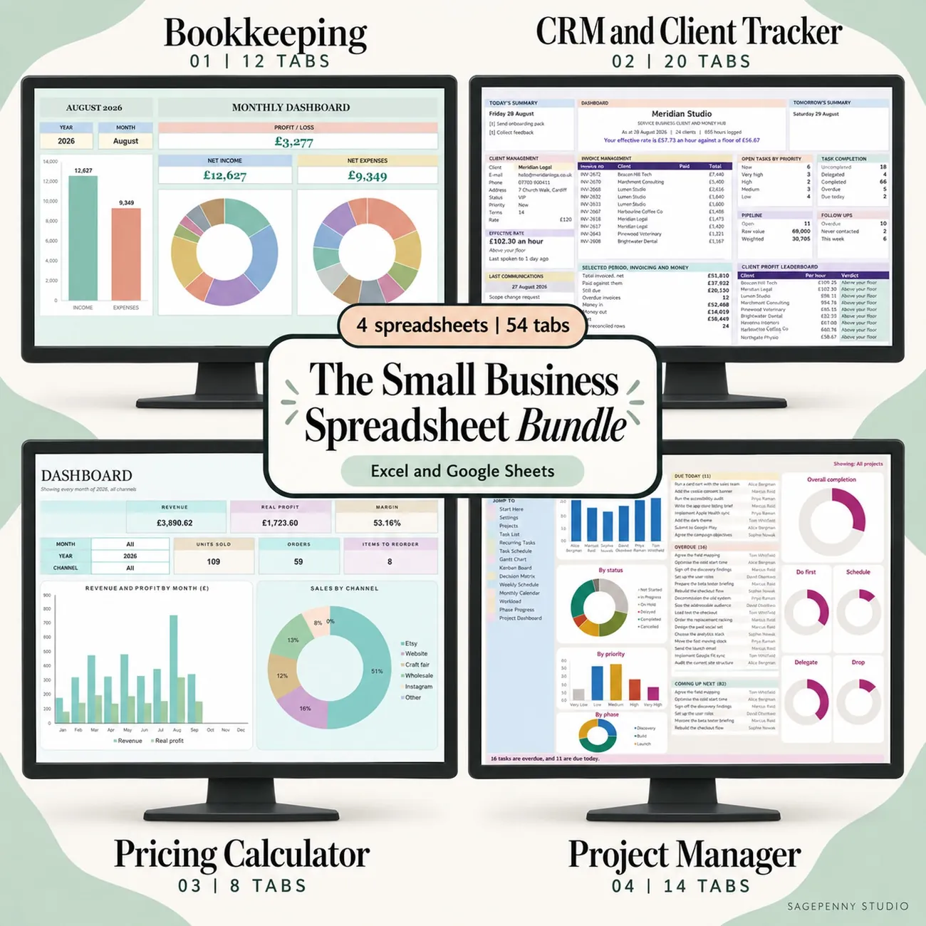 Small Business Spreadsheet Bundle - Your books, your clients, your prices and your projects.
