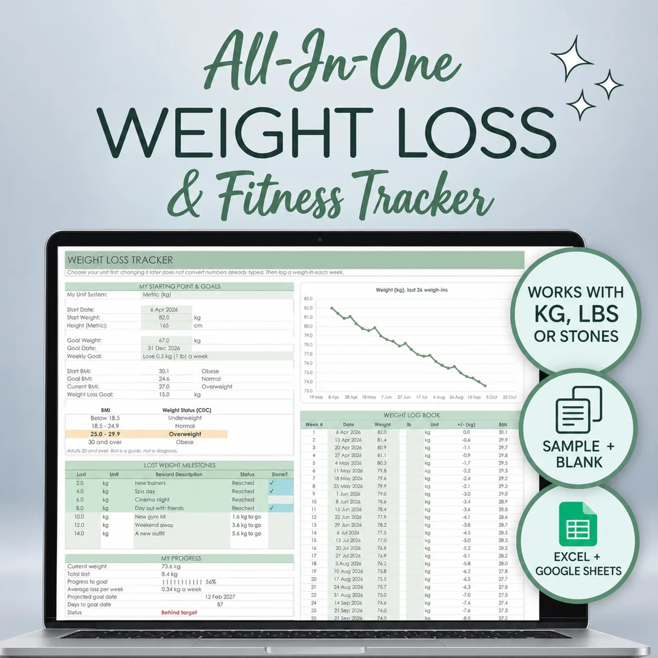 Weight Loss & Fitness Tracker - Log a weigh-in and see your BMI, pace and progress update themselves.