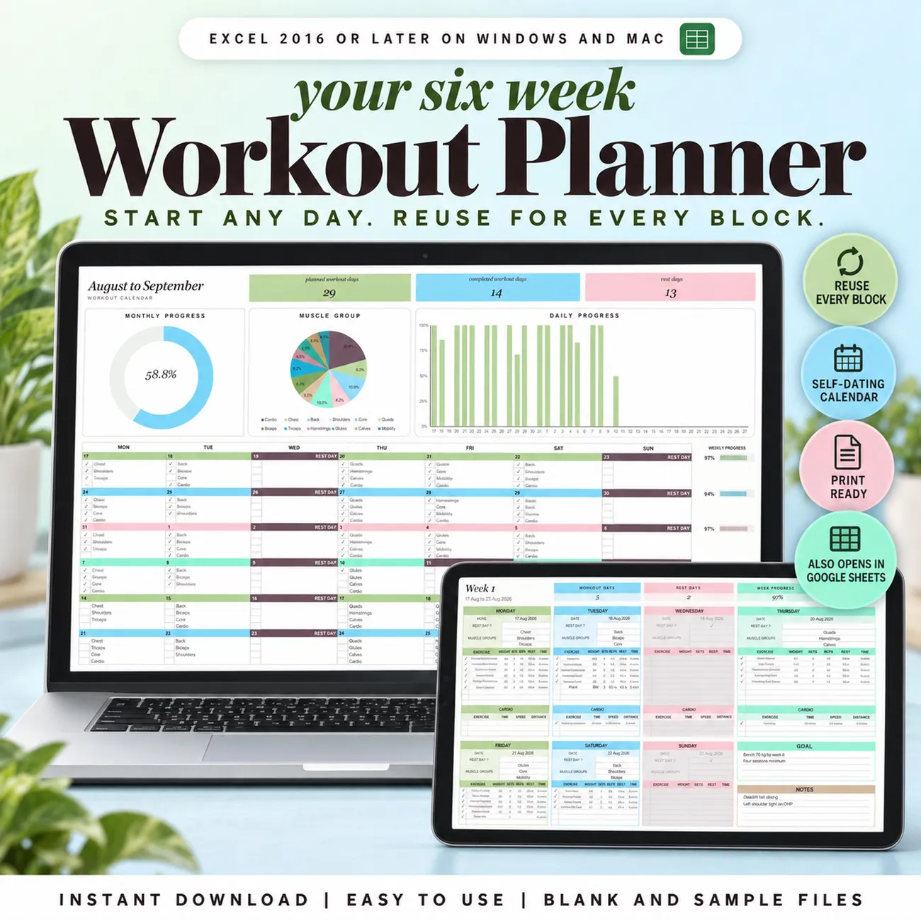 Six Week Workout Planner - Plan six weeks of training and watch the calendar fill itself in.